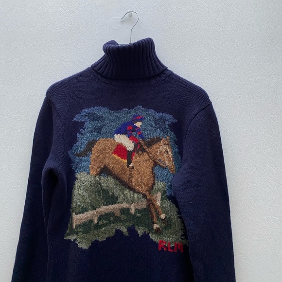 VINTAGE - Polo Ralph Lauren Wool Cashmere Equestrian Turtle Neck Sweater Dress - Picture 6 of 12